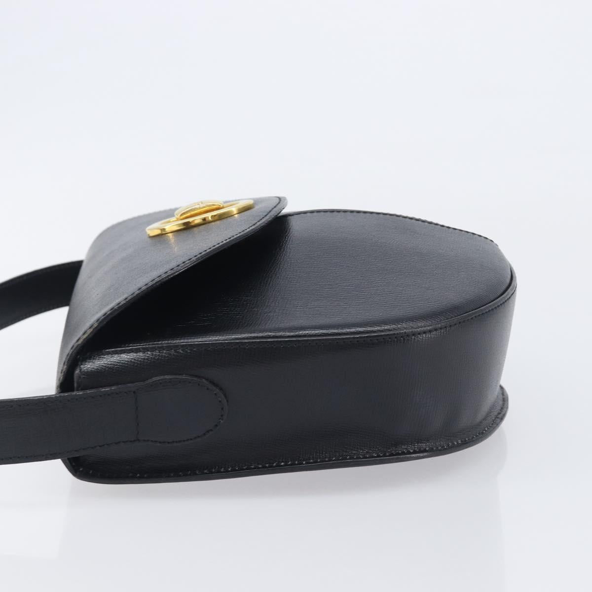 Christian Dior Shoulder Bag Leather Black Gold Auth ka6938