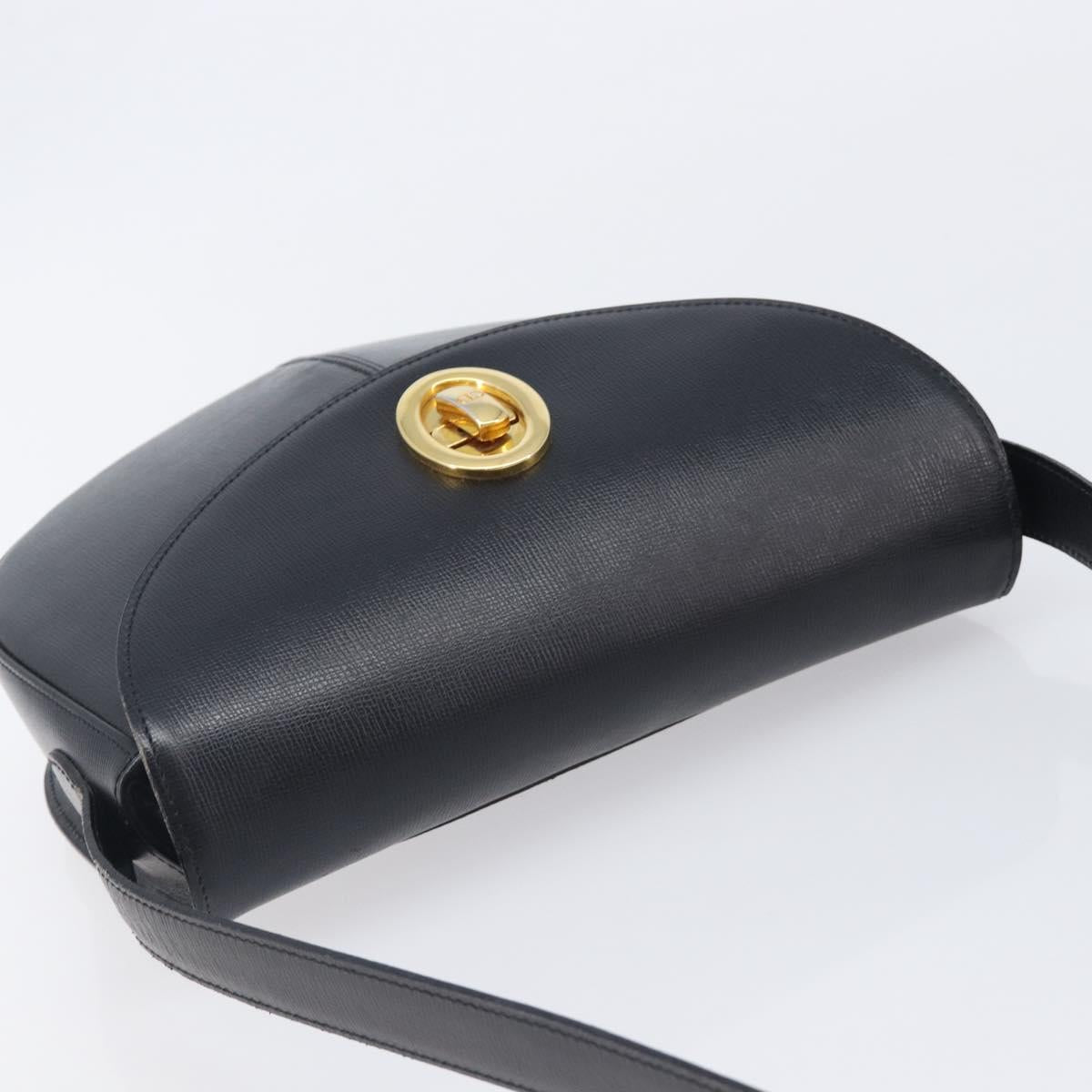Christian Dior Shoulder Bag Leather Black Gold Auth ka6938