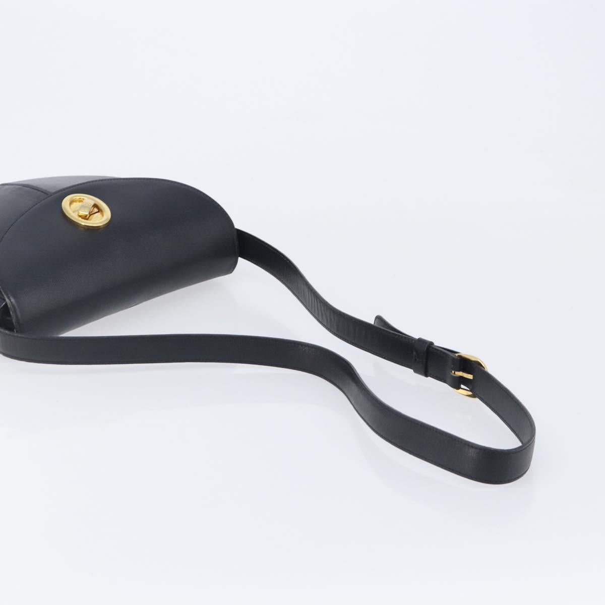 Christian Dior Shoulder Bag Leather Black Gold Auth ka6938