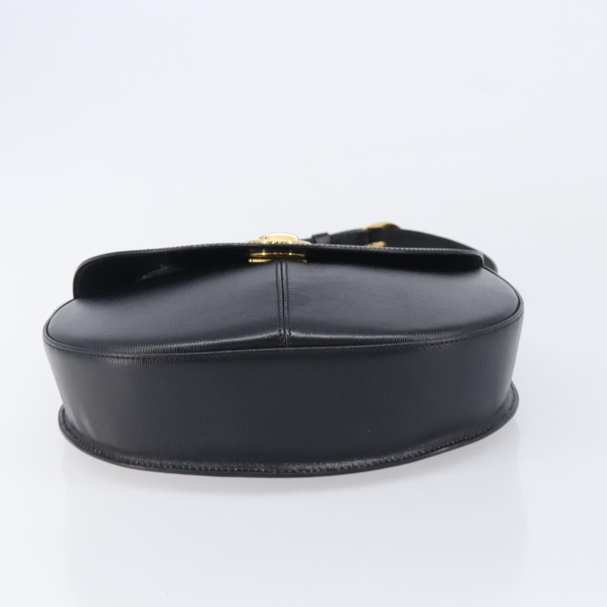 Christian Dior Shoulder Bag Leather Black Gold Auth ka6938