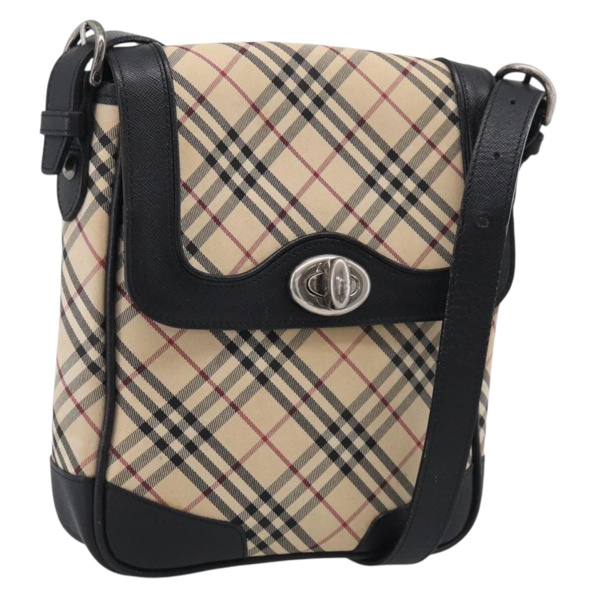 BURBERRY Nova Check Shoulder Bag Canvas Beige Silver Auth ka6942