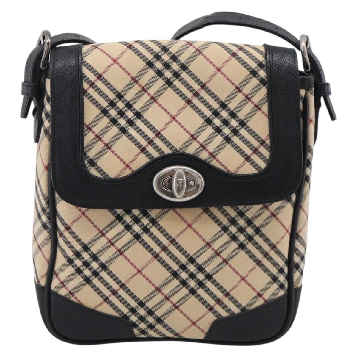 BURBERRY Nova Check Shoulder Bag Canvas Beige Silver Auth ka6942