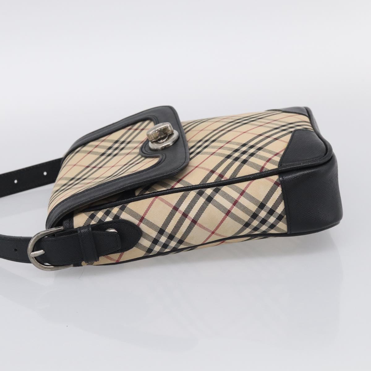 BURBERRY Nova Check Shoulder Bag Canvas Beige Silver Auth ka6942