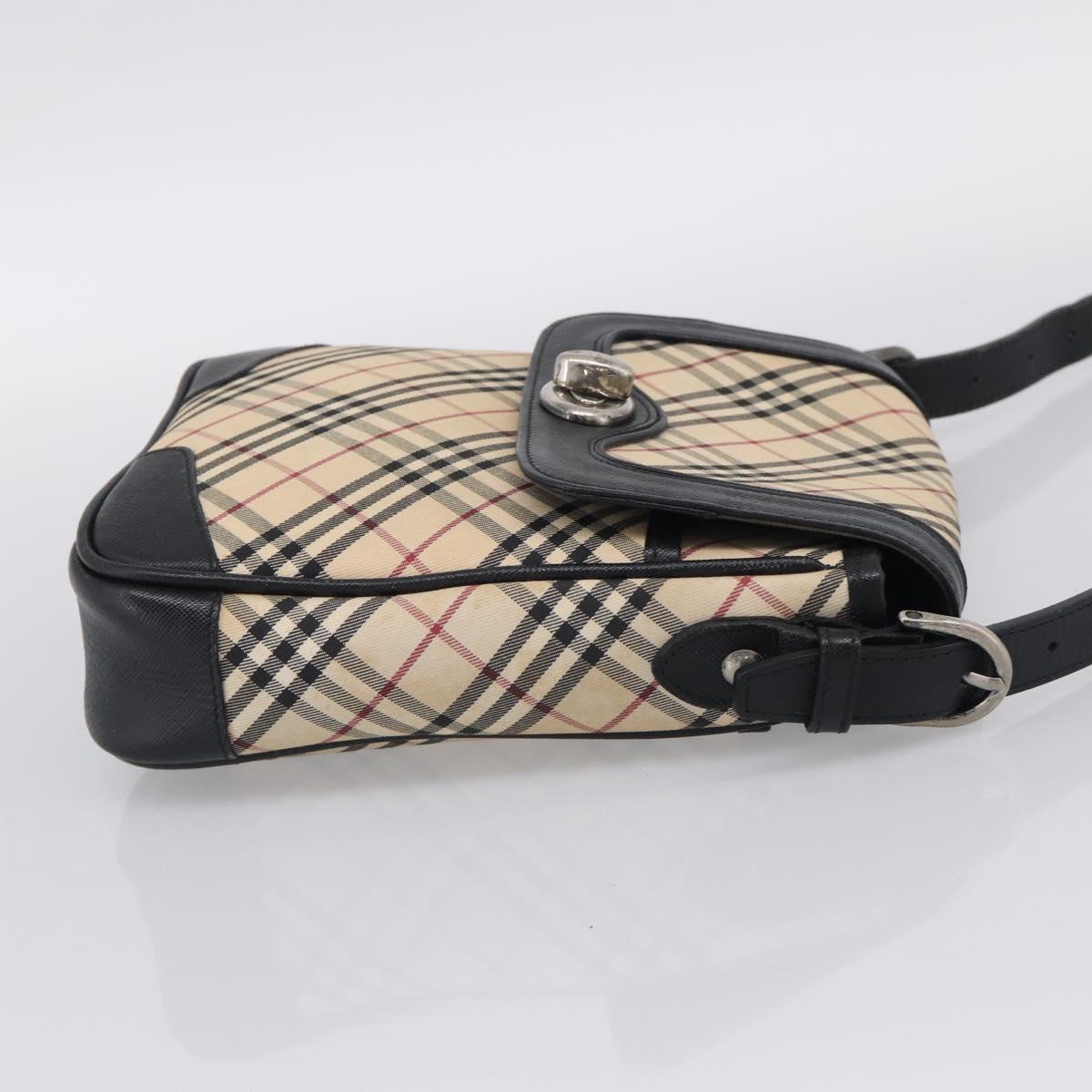 BURBERRY Nova Check Shoulder Bag Canvas Beige Silver Auth ka6942