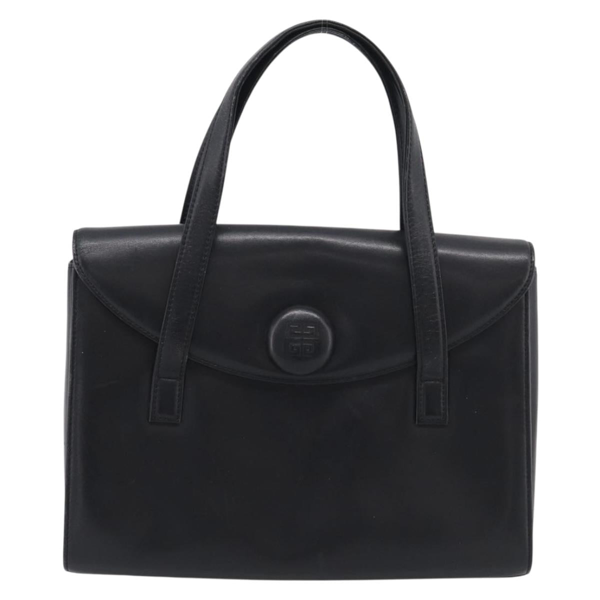GIVENCHY Hand Bag Leather Black Gold Auth ka6943