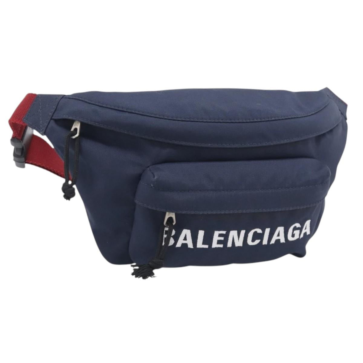 Balenciaga Waist Bag Nylon Navy Silver 533009 Auth ka6945