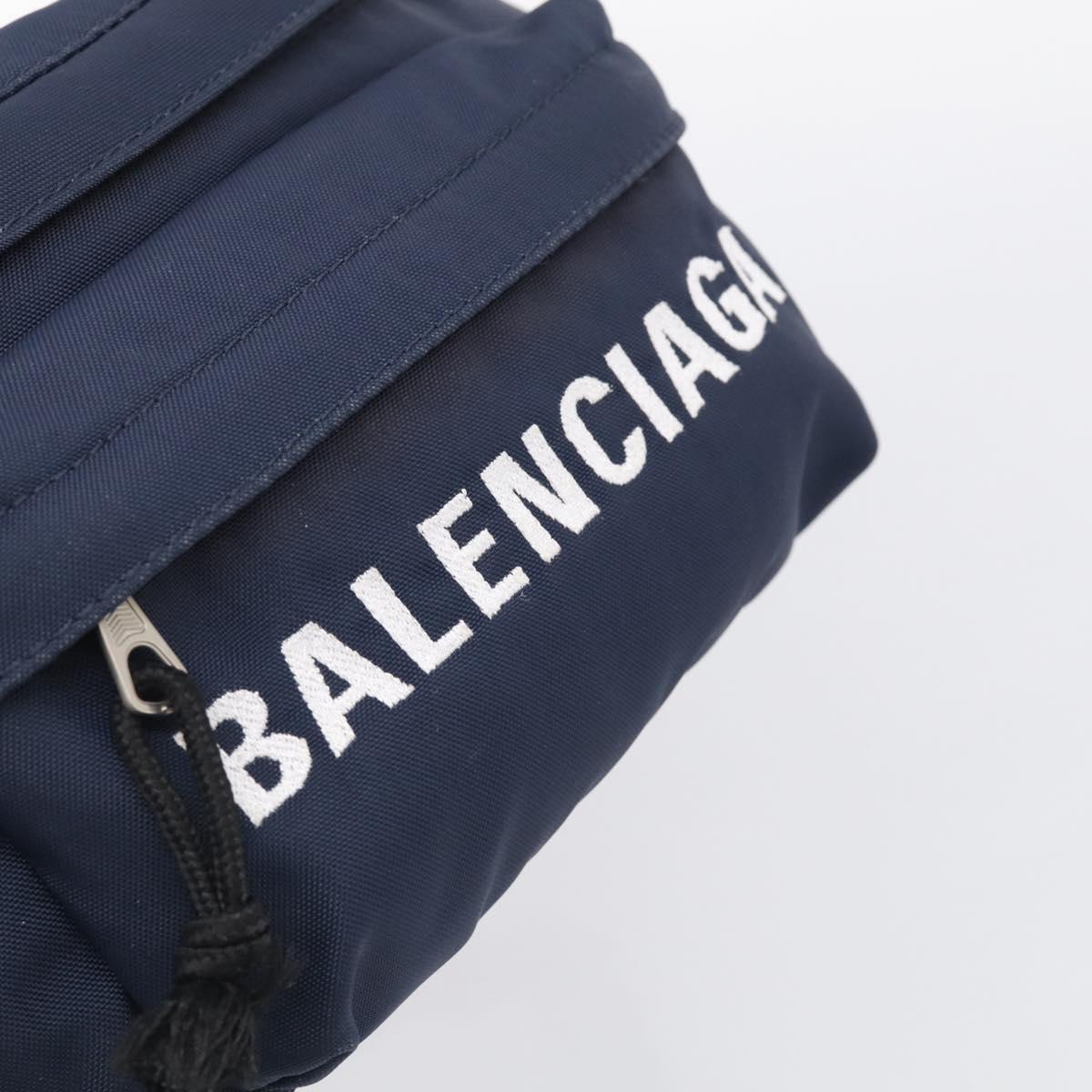 Balenciaga Waist Bag Nylon Navy Silver 533009 Auth ka6945