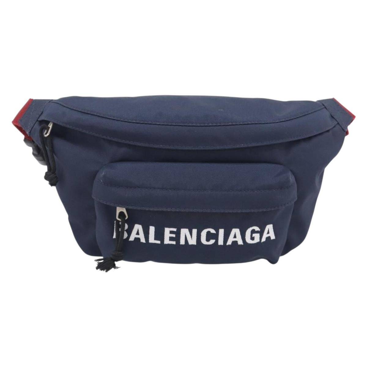 Balenciaga Waist Bag Nylon Navy Silver 533009 Auth ka6945