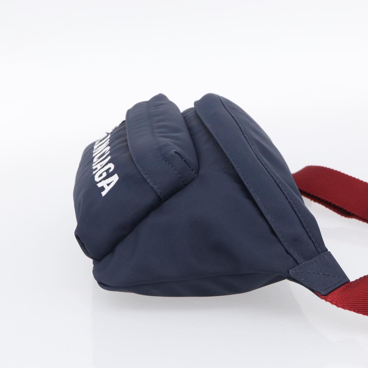 Balenciaga Waist Bag Nylon Navy Silver 533009 Auth ka6945