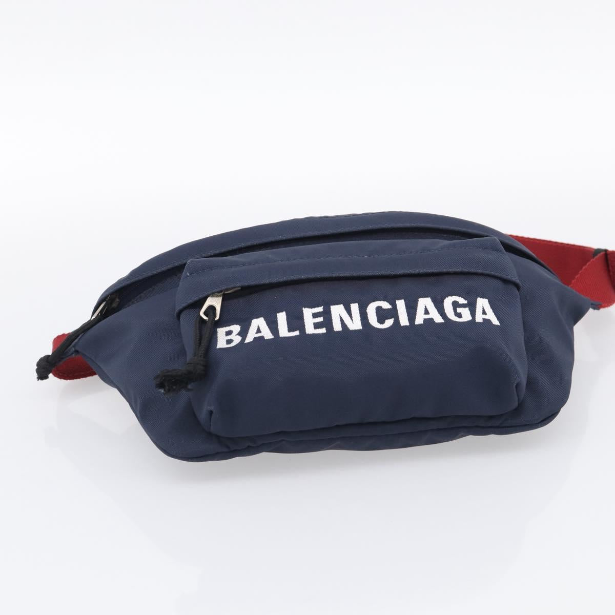 Balenciaga Waist Bag Nylon Navy Silver 533009 Auth ka6945
