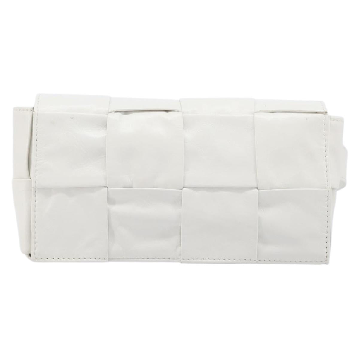 Bottega Veneta MAXI INTRECCIATO Cassette Waist Bag Leather White Auth ka6946V