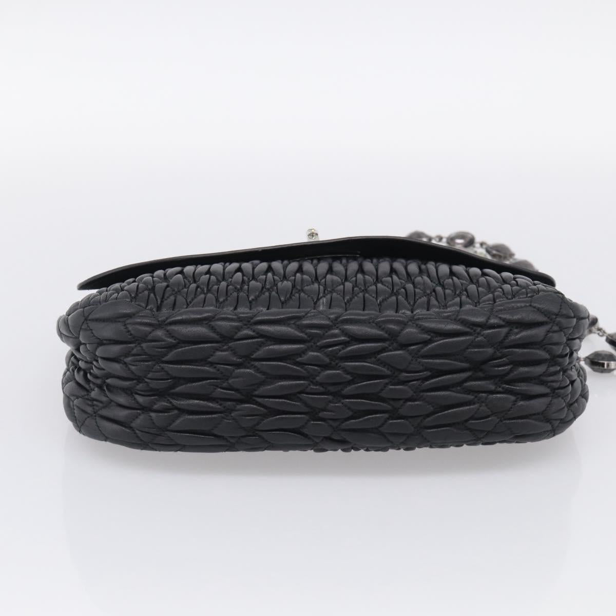 Miu Miu Matelasse Chain Shoulder Bag Leather Black Silver Auth ka6947V