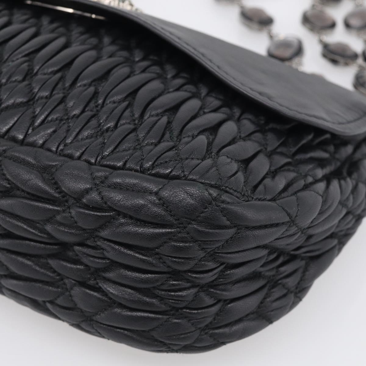 Miu Miu Matelasse Chain Shoulder Bag Leather Black Silver Auth ka6947V