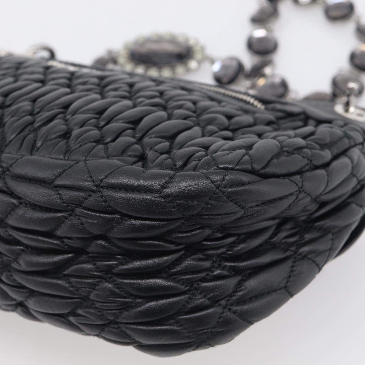 Miu Miu Matelasse Chain Shoulder Bag Leather Black Silver Auth ka6947V