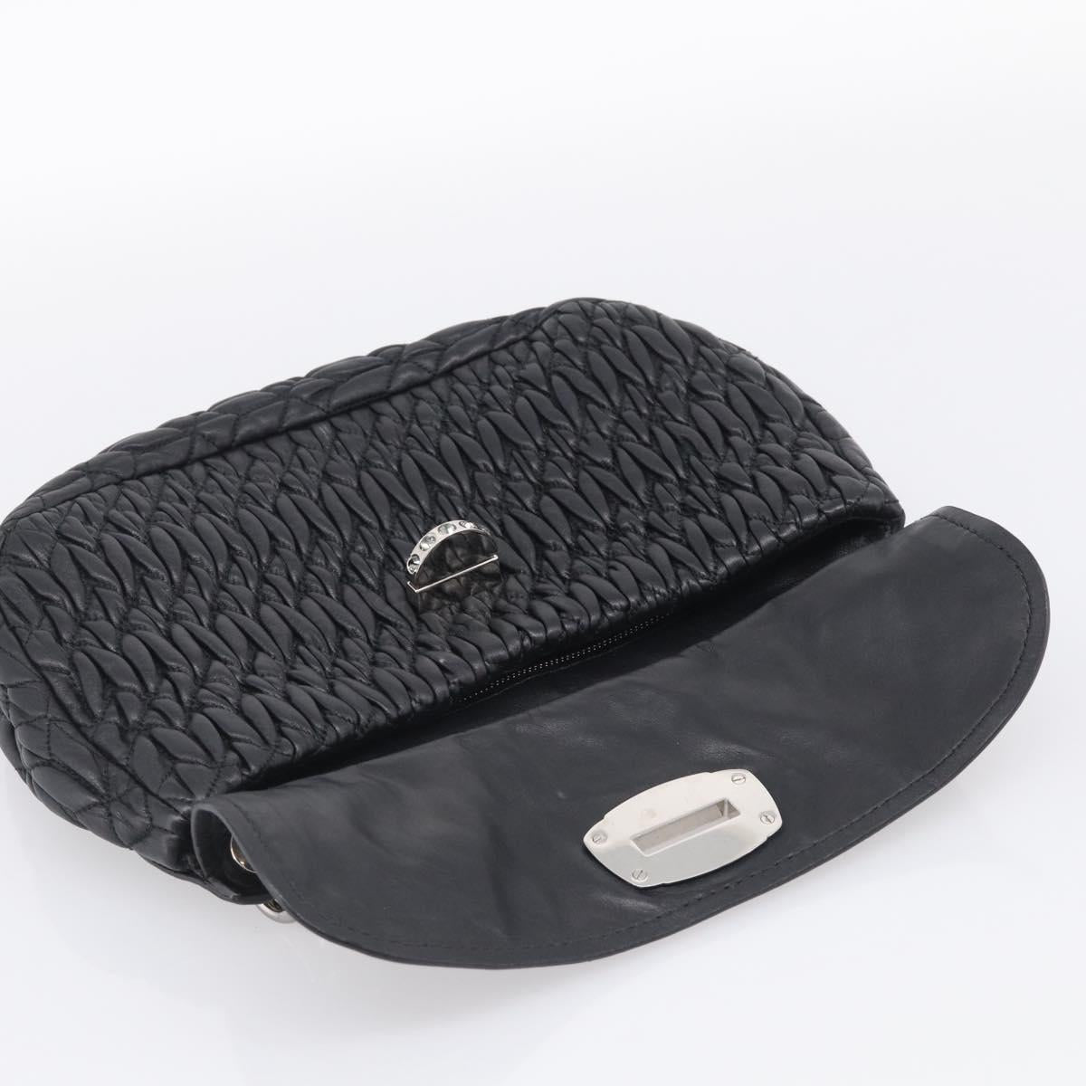 Miu Miu Matelasse Chain Shoulder Bag Leather Black Silver Auth ka6947V