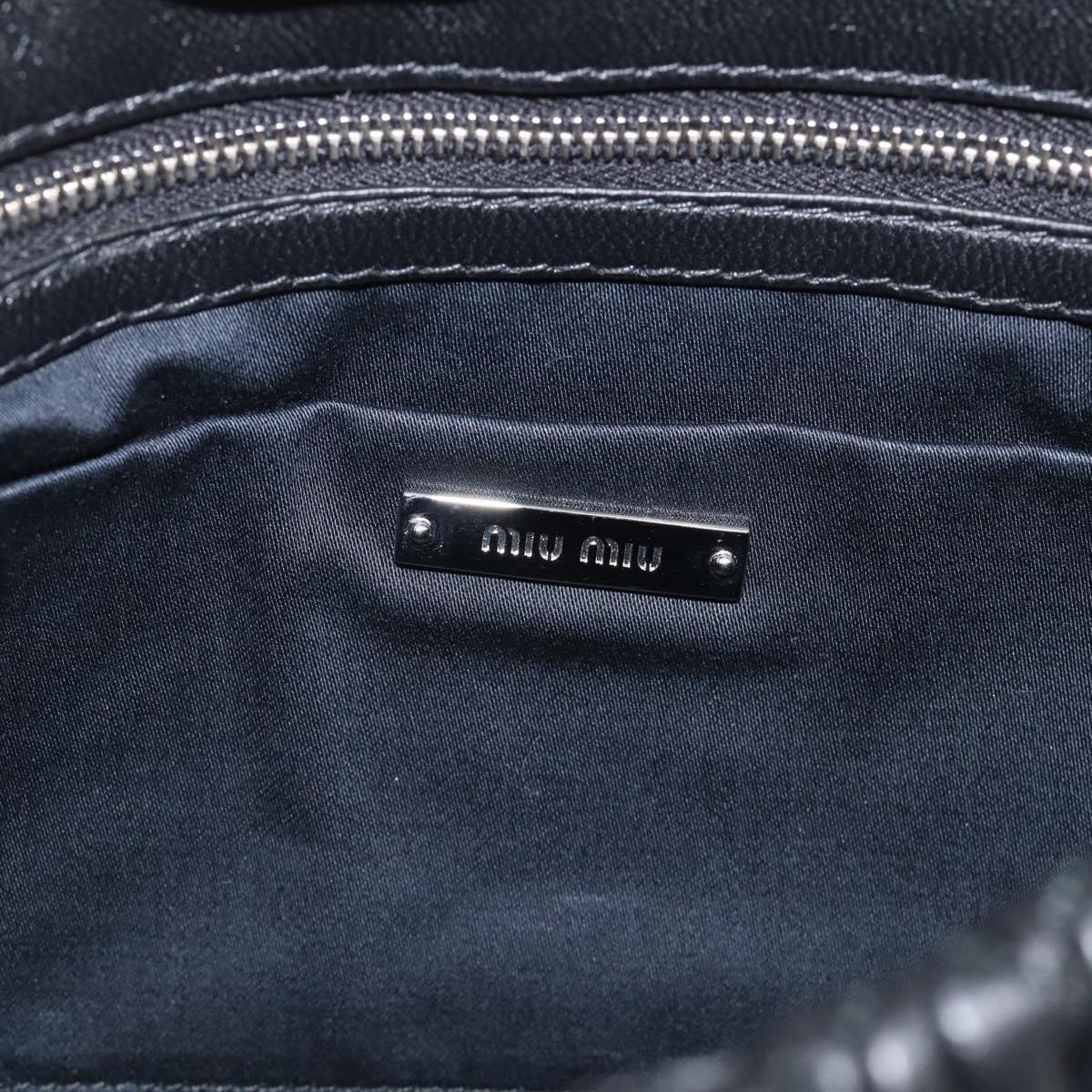 Miu Miu Matelasse Chain Shoulder Bag Leather Black Silver Auth ka6947V