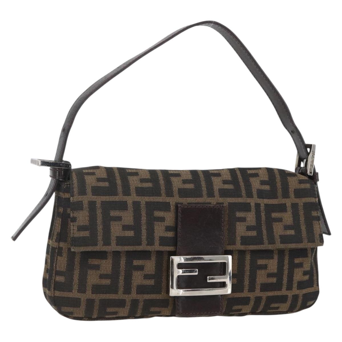 FENDI Zucca Canvas Mamma Baguette Shoulder Bag Black Brown Auth ka694SAV