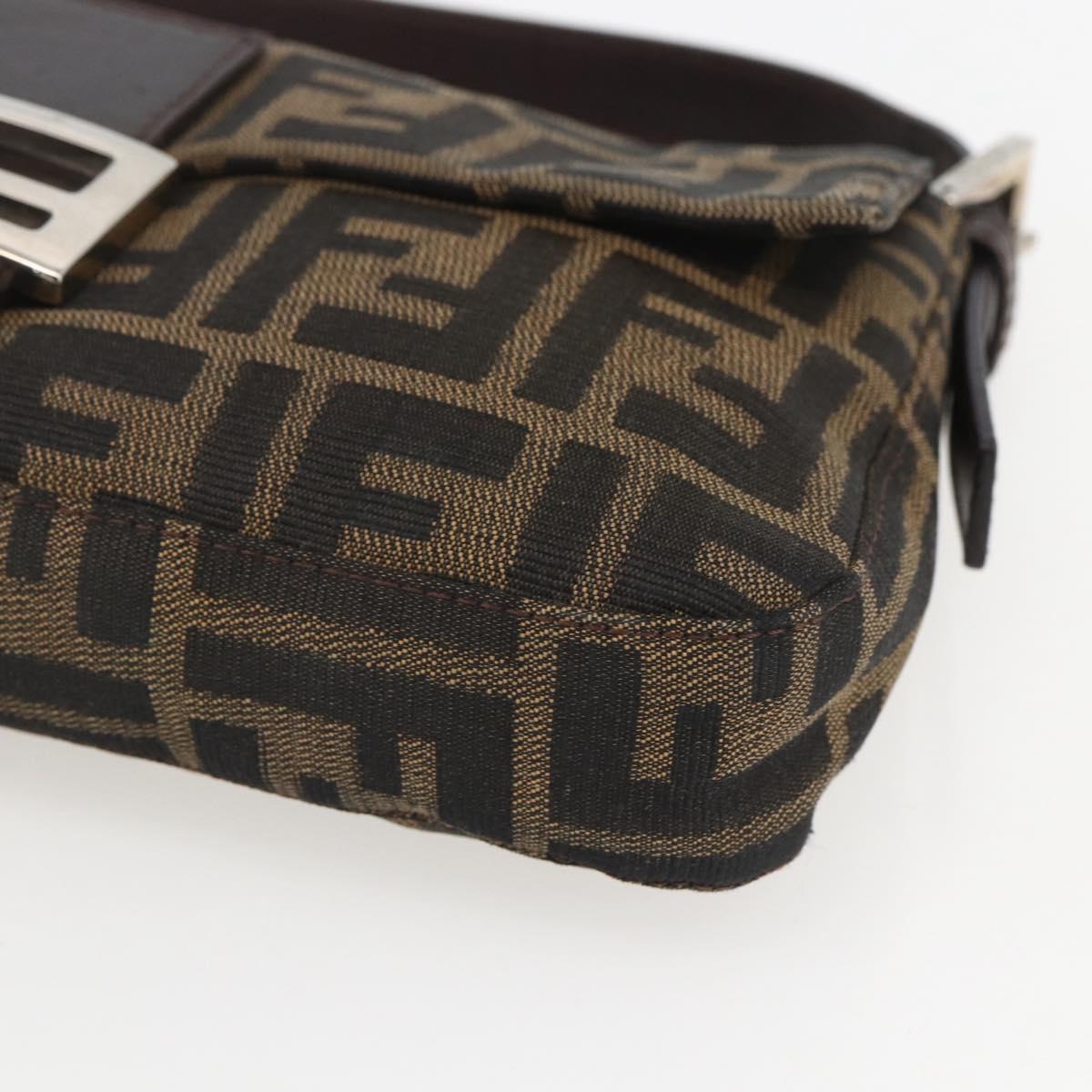 FENDI Zucca Canvas Mamma Baguette Shoulder Bag Black Brown Auth ka694SAV