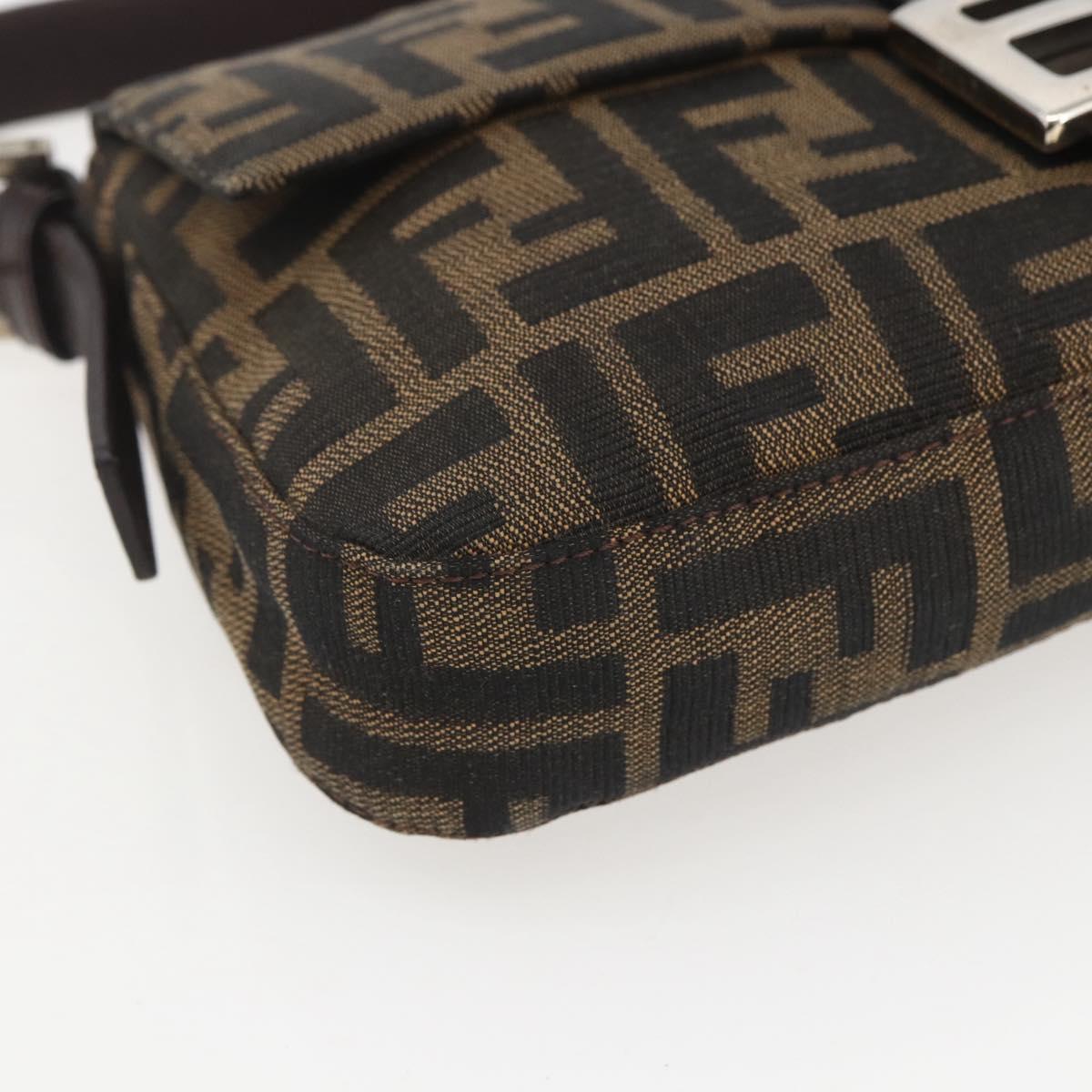 FENDI Zucca Canvas Mamma Baguette Shoulder Bag Black Brown Auth ka694SAV