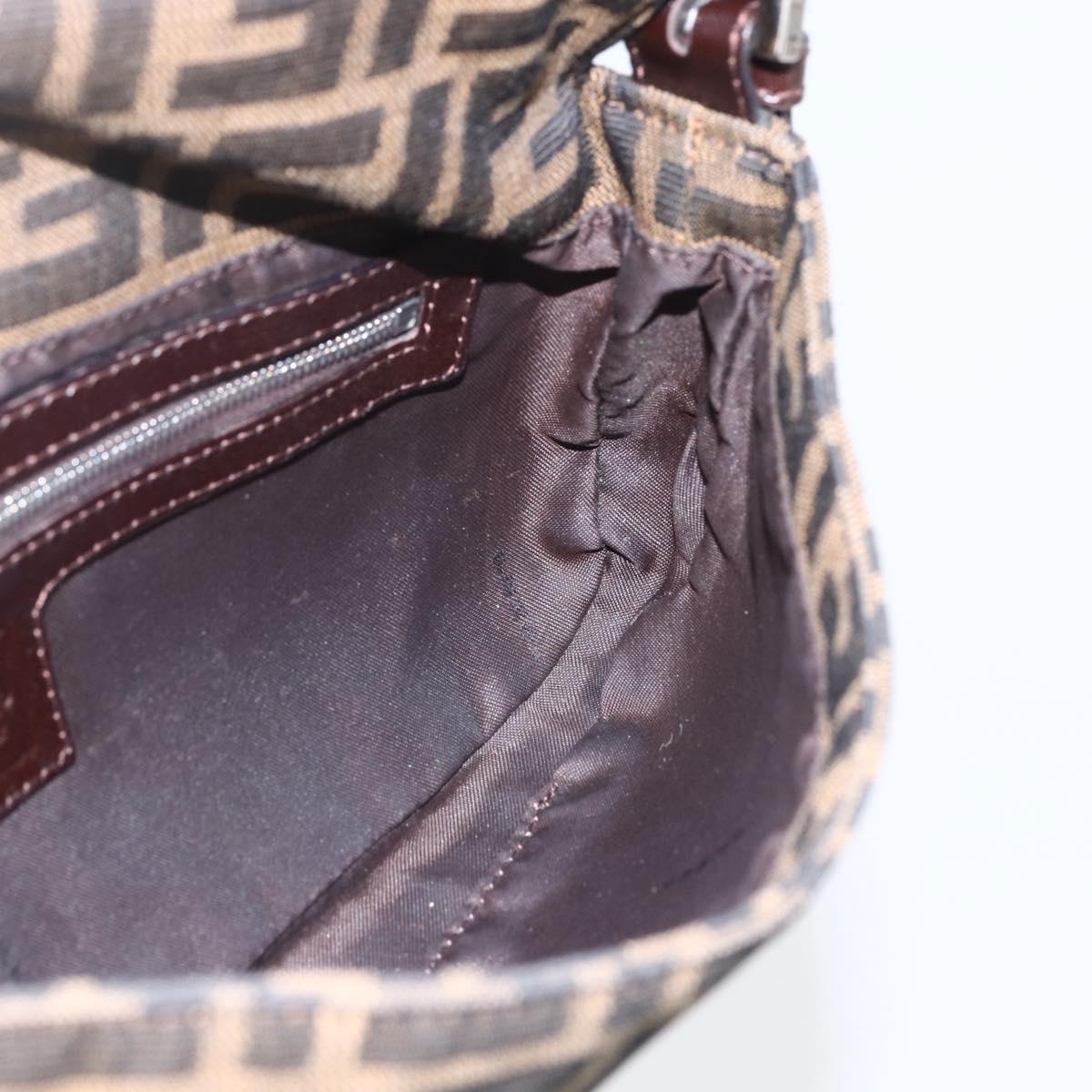 FENDI Zucca Canvas Mamma Baguette Shoulder Bag Black Brown Auth ka694SAV
