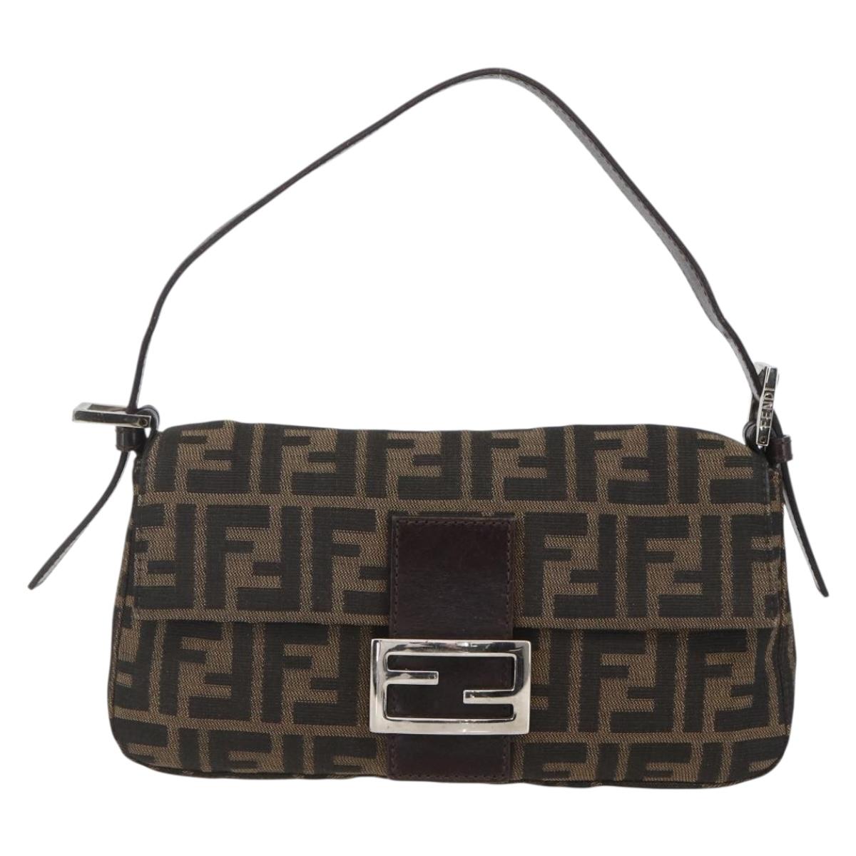 FENDI Zucca Canvas Mamma Baguette Shoulder Bag Black Brown Auth ka694SAV