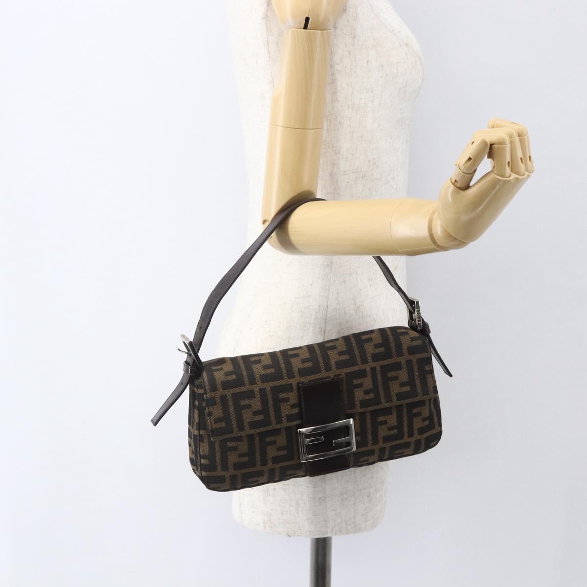 FENDI Zucca Canvas Mamma Baguette Shoulder Bag Black Brown Auth ka694SAV