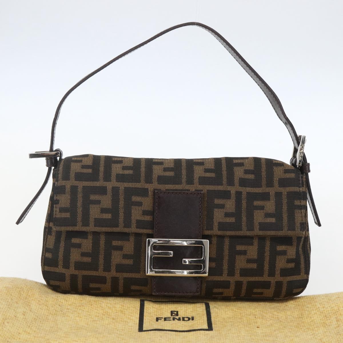 FENDI Zucca Canvas Mamma Baguette Shoulder Bag Black Brown Auth ka694SAV