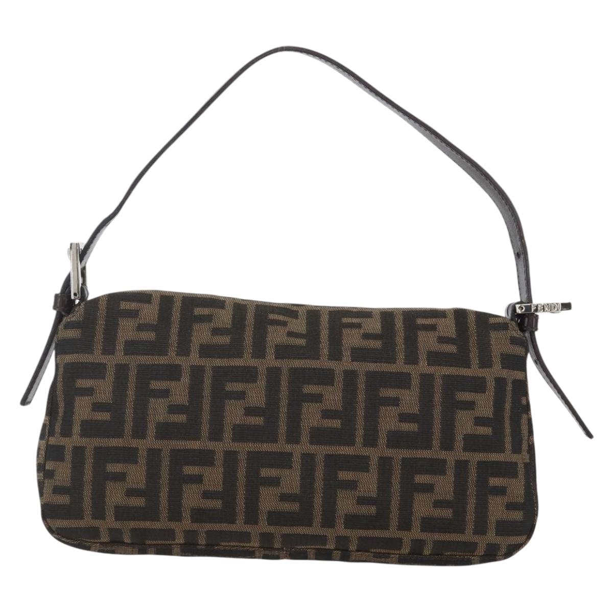 FENDI Zucca Canvas Mamma Baguette Shoulder Bag Black Brown Auth ka694SAV