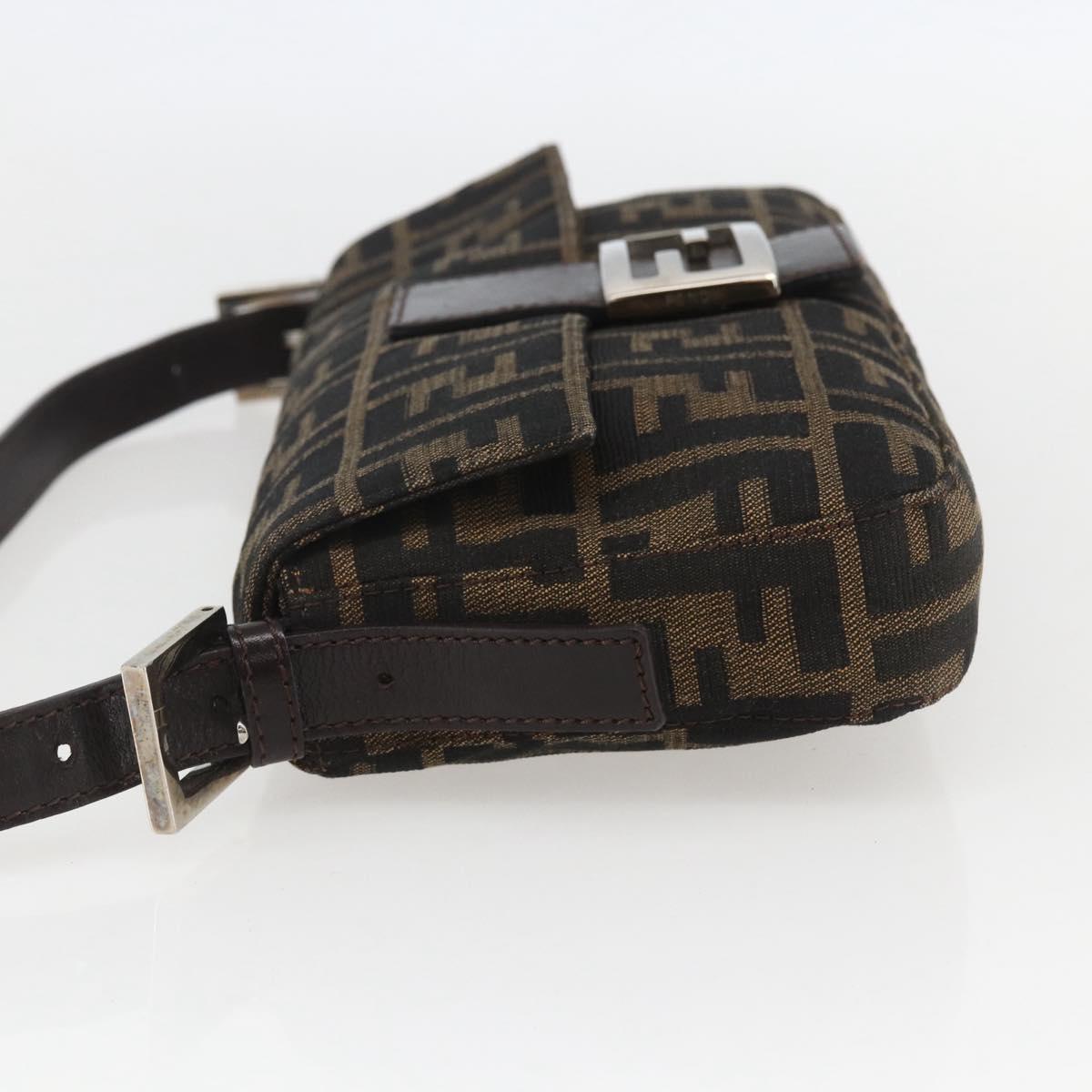 FENDI Zucca Canvas Mamma Baguette Shoulder Bag Black Brown Auth ka694SAV