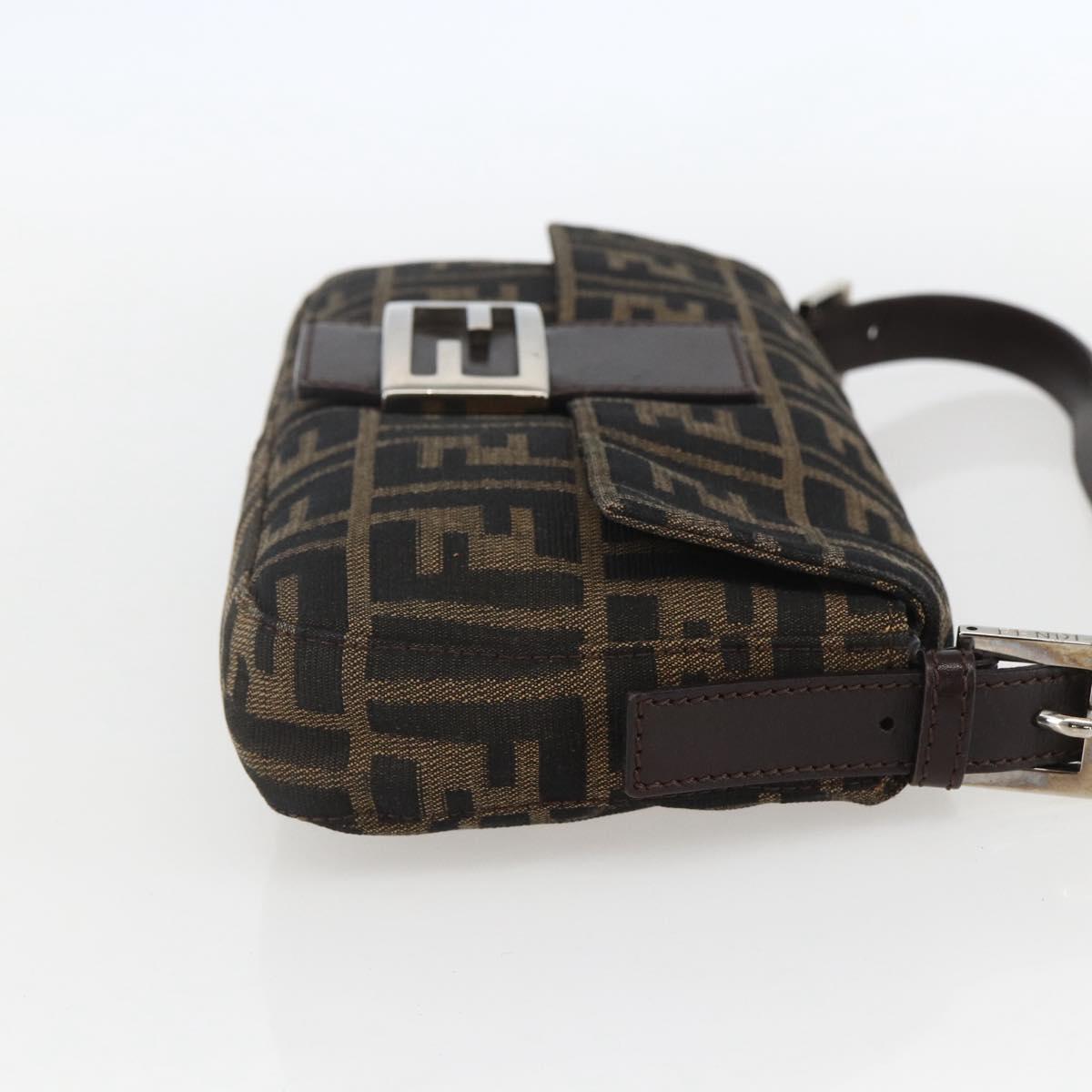FENDI Zucca Canvas Mamma Baguette Shoulder Bag Black Brown Auth ka694SAV