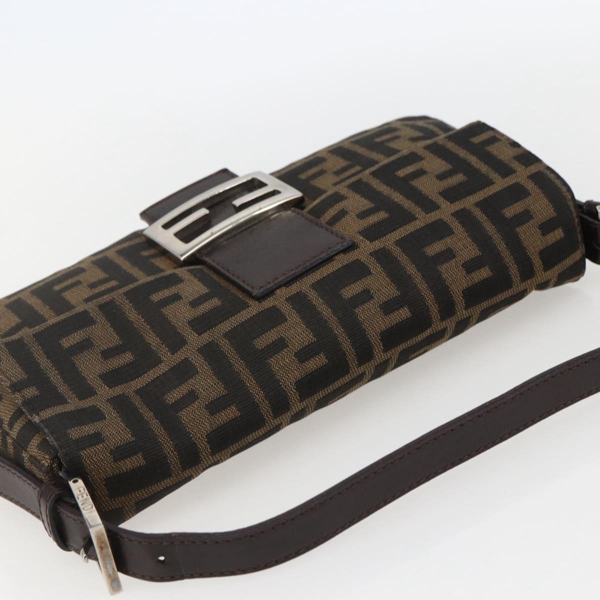 FENDI Zucca Canvas Mamma Baguette Shoulder Bag Black Brown Auth ka694SAV