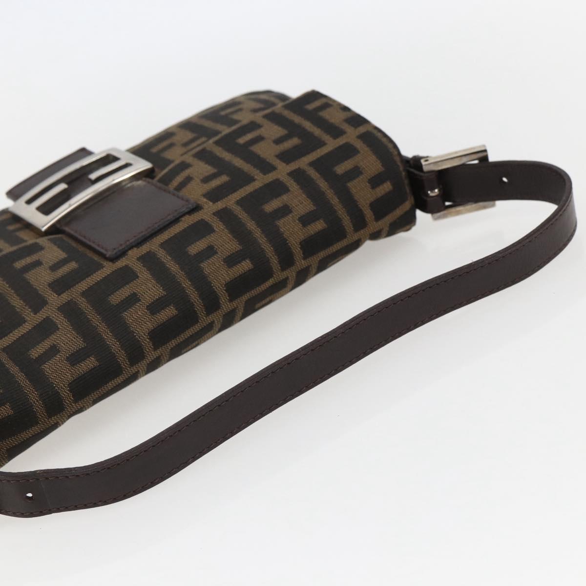 FENDI Zucca Canvas Mamma Baguette Shoulder Bag Black Brown Auth ka694SAV