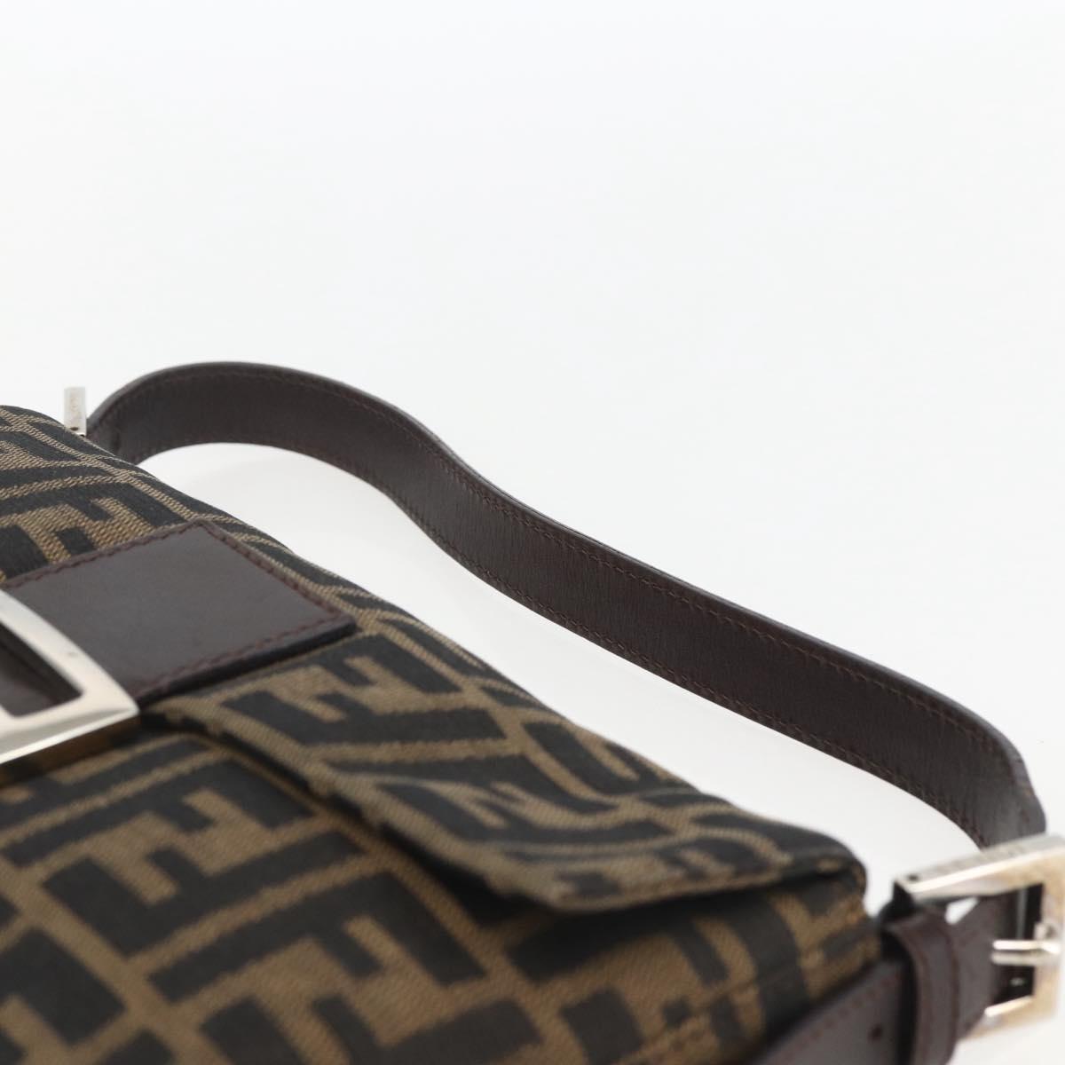 FENDI Zucca Canvas Mamma Baguette Shoulder Bag Black Brown Auth ka694SAV