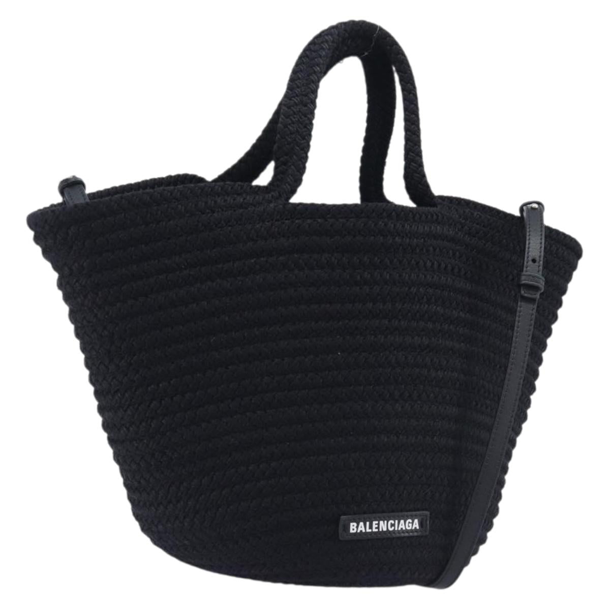 Balenciaga Ibiza Basket Hand Bag Canvas 2way Black Silver 695611 Auth ka6950SAM