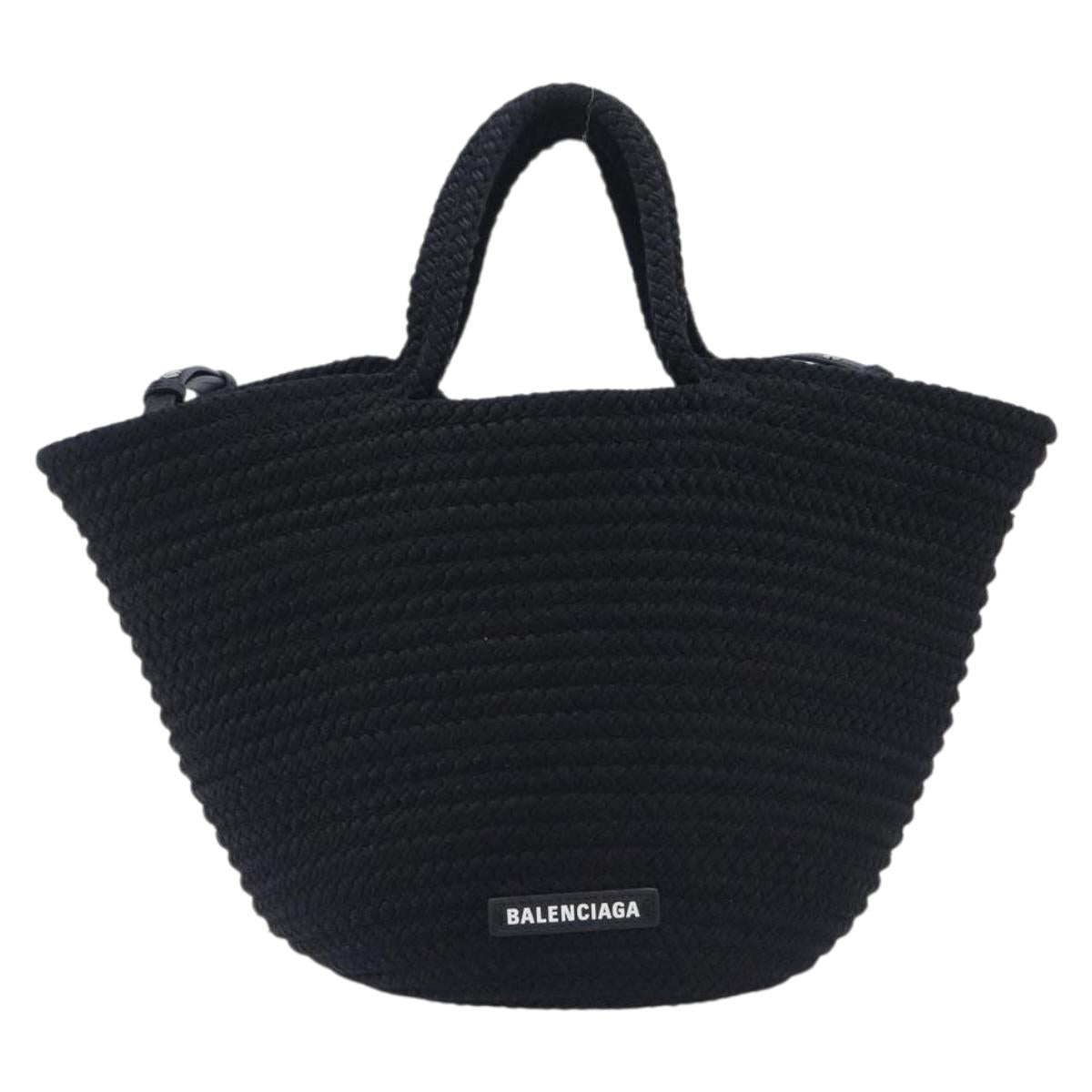 Balenciaga Ibiza Basket Hand Bag Canvas 2way Black Silver 695611 Auth ka6950SAM