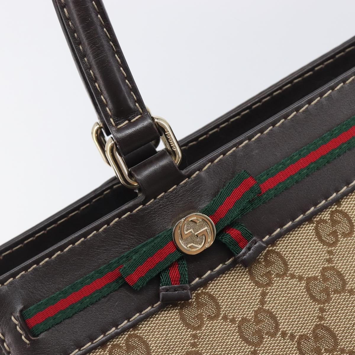 GUCCI GG Canvas Web Sherry Line Princi Hand Bag Beige Gold 257063 Auth ka6951V