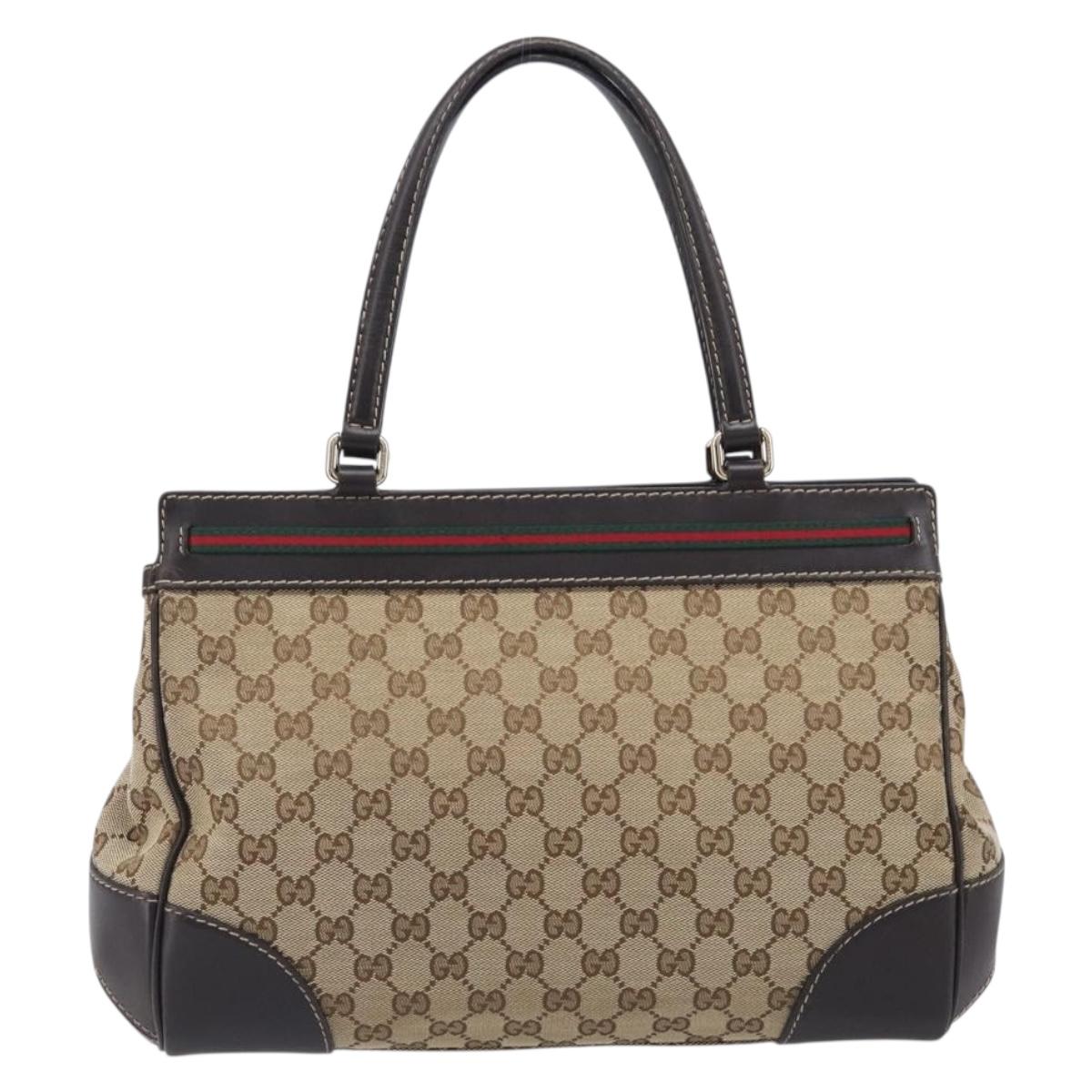 GUCCI GG Canvas Web Sherry Line Princi Hand Bag Beige Gold 257063 Auth ka6951V
