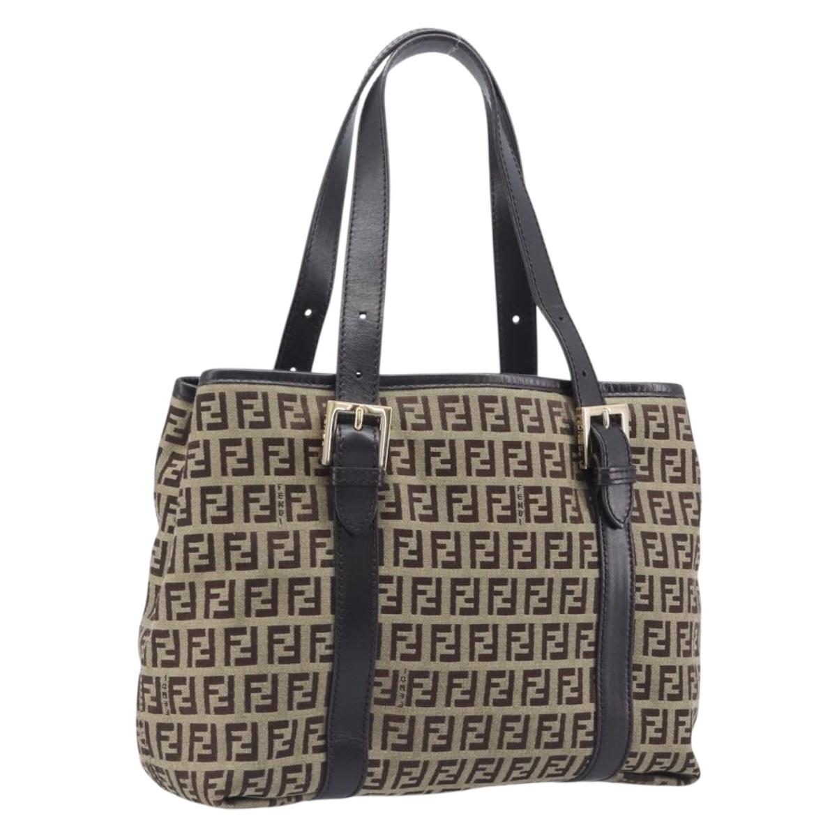 FENDI Zucchino Canvas Tote Bag Beige Gold Auth ka6952A