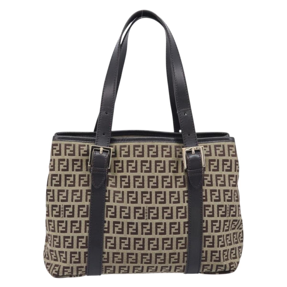 FENDI Zucchino Canvas Tote Bag Beige Gold Auth ka6952A