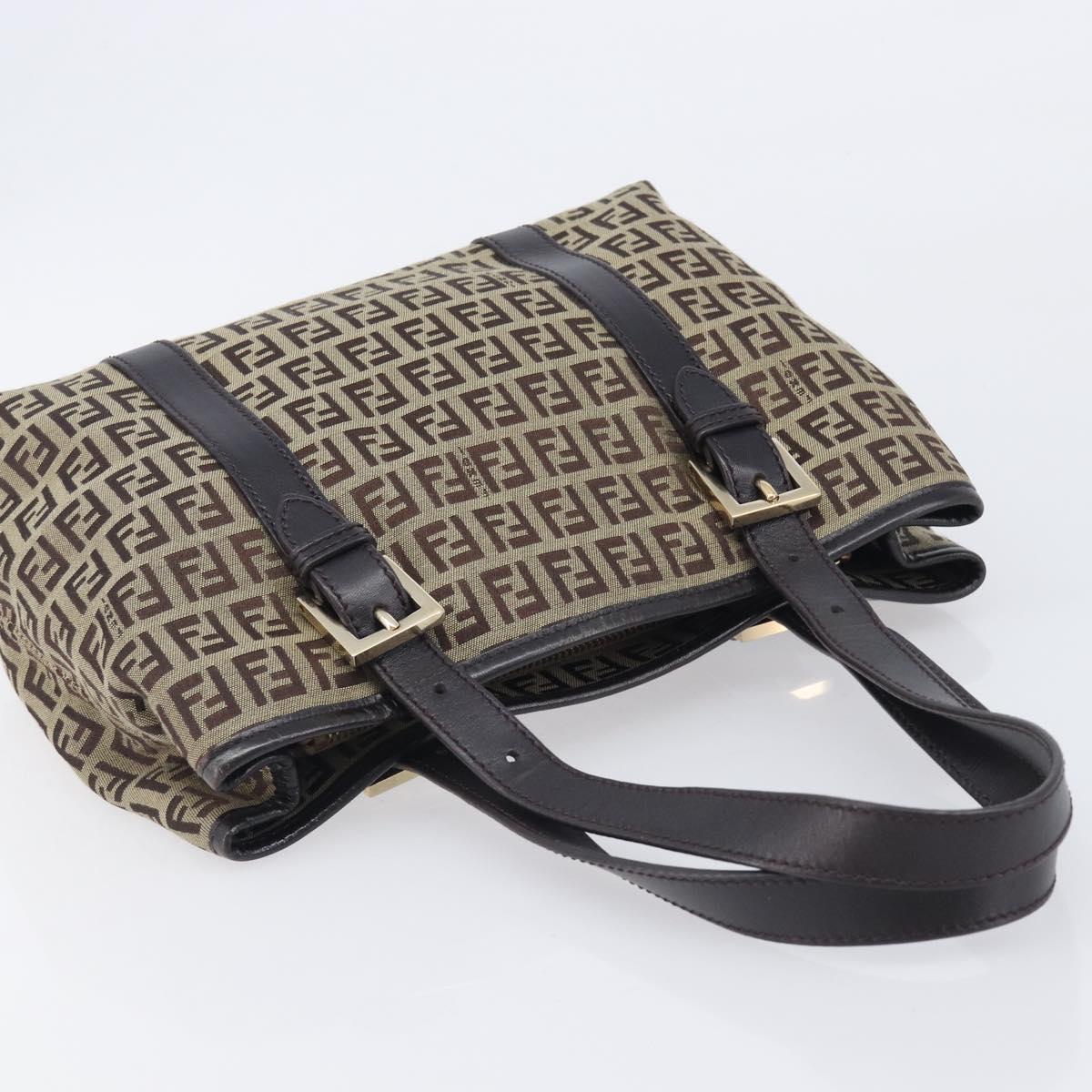 FENDI Zucchino Canvas Tote Bag Beige Gold Auth ka6952A