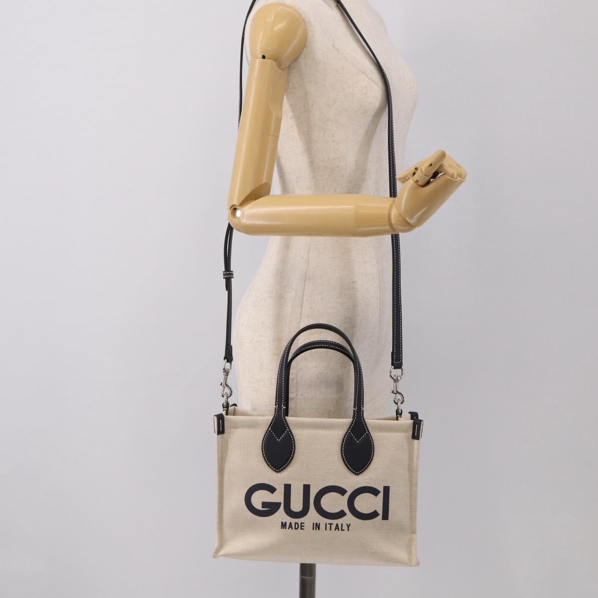 GUCCI Tote Bag Canvas 2way Ivory Silver 772144 Auth ka6953V