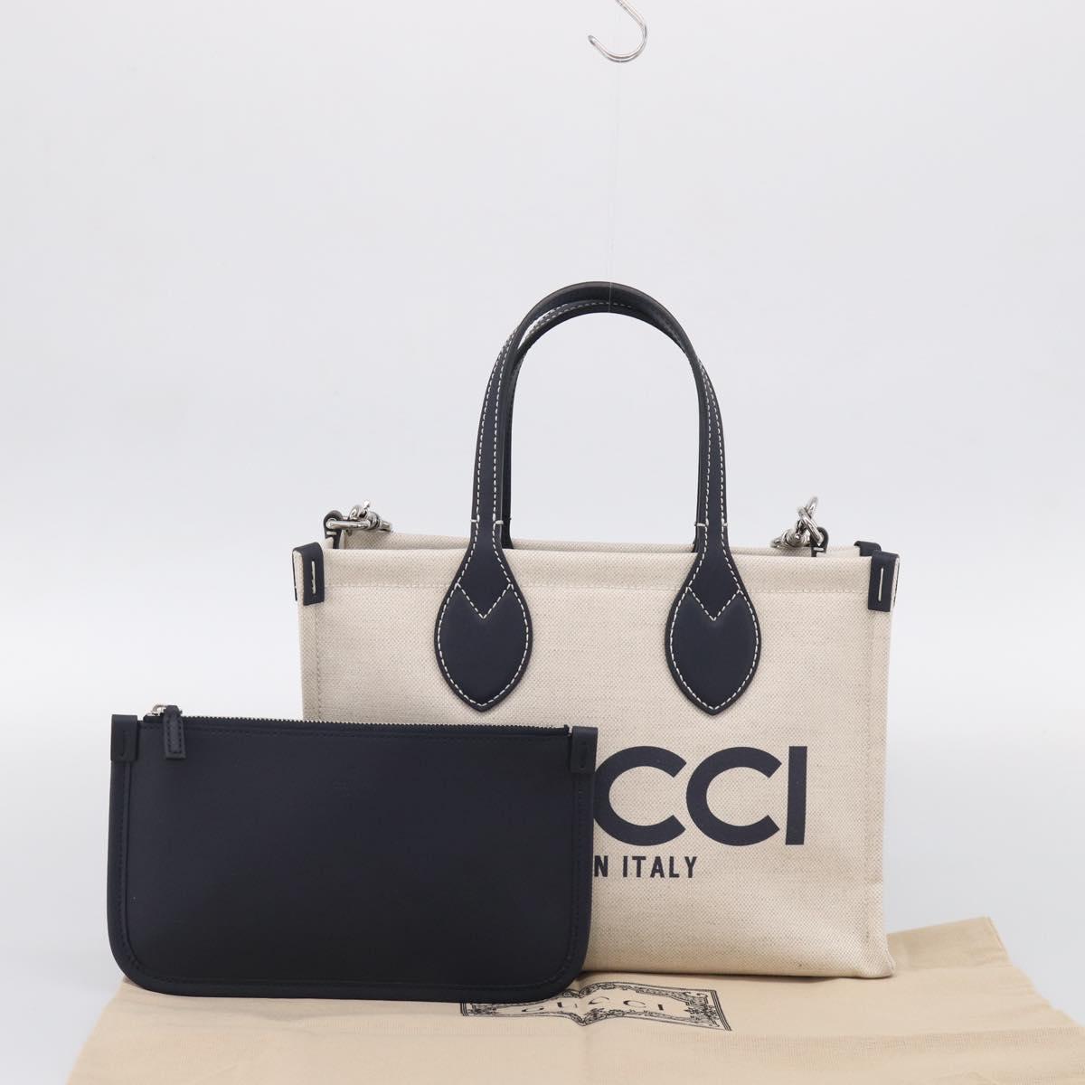 GUCCI Tote Bag Canvas 2way Ivory Silver 772144 Auth ka6953V