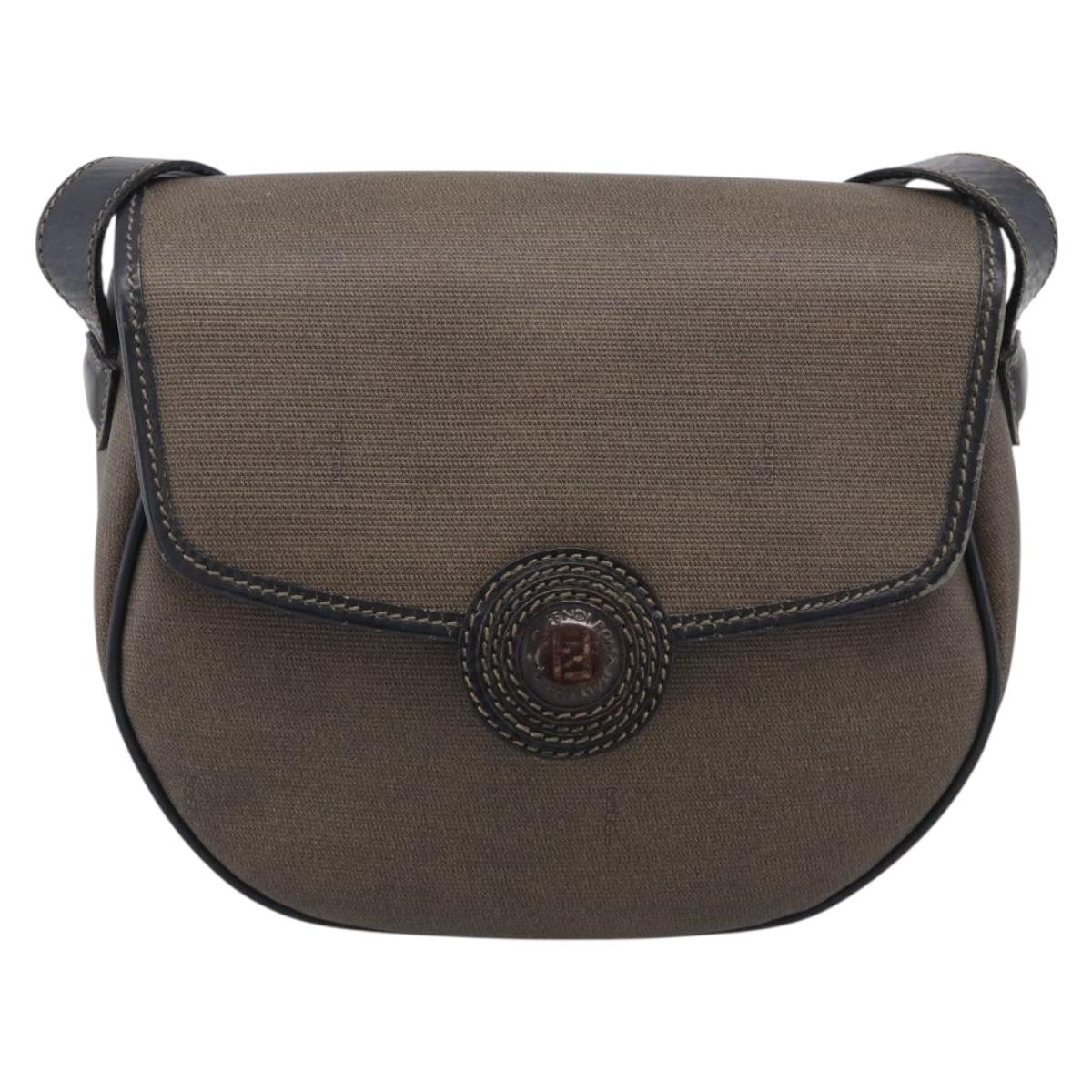 FENDI Shoulder Bag Coated Canvas Beige Gold Auth ka6955