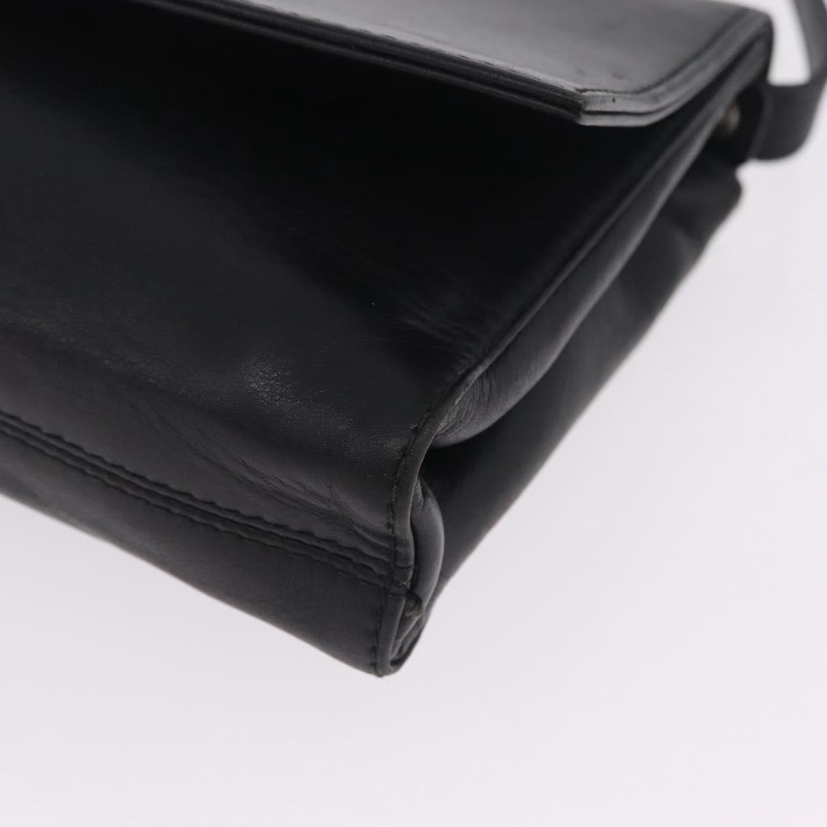 CELINE Shoulder Bag Leather Black Silver Auth ka6958