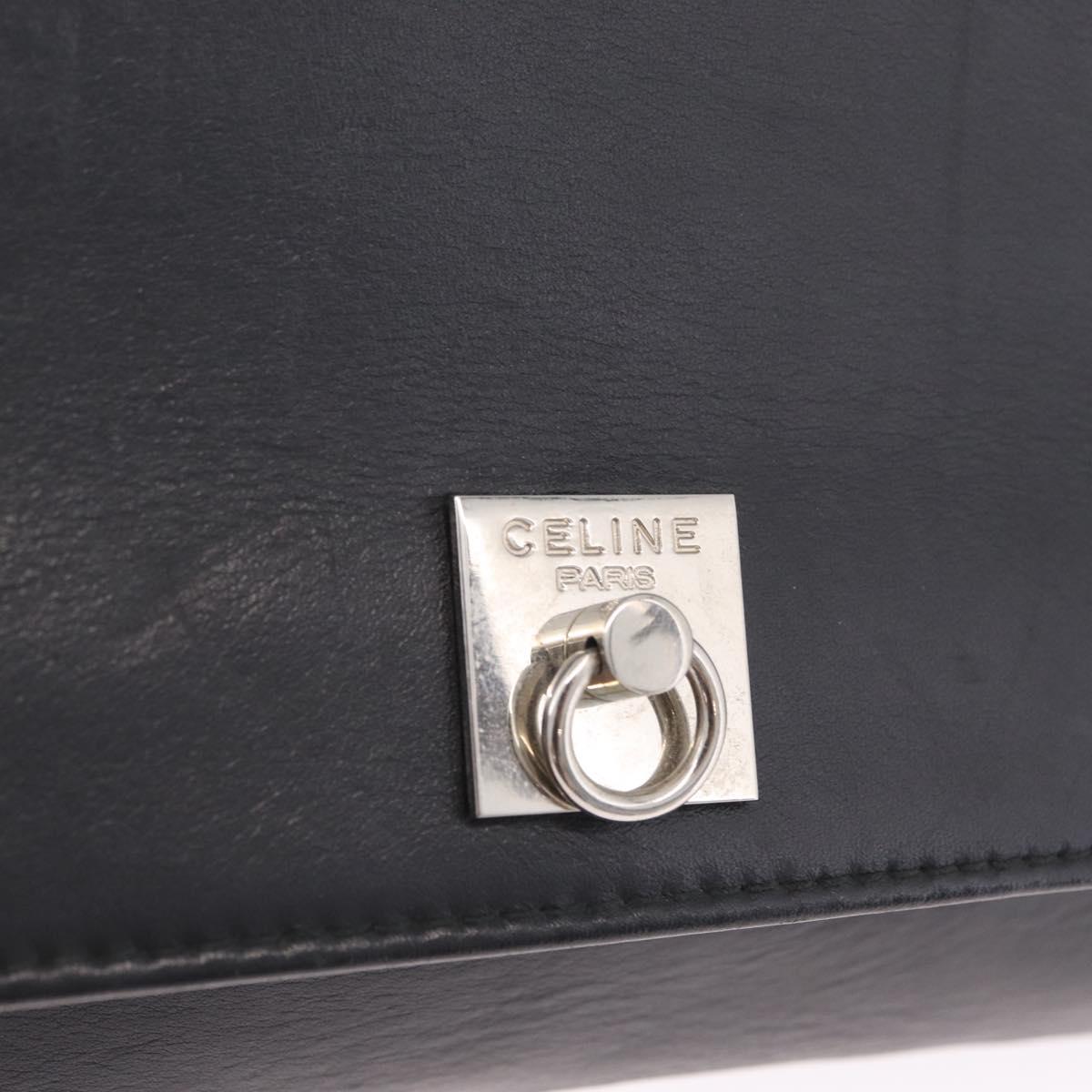 CELINE Shoulder Bag Leather Black Silver Auth ka6958
