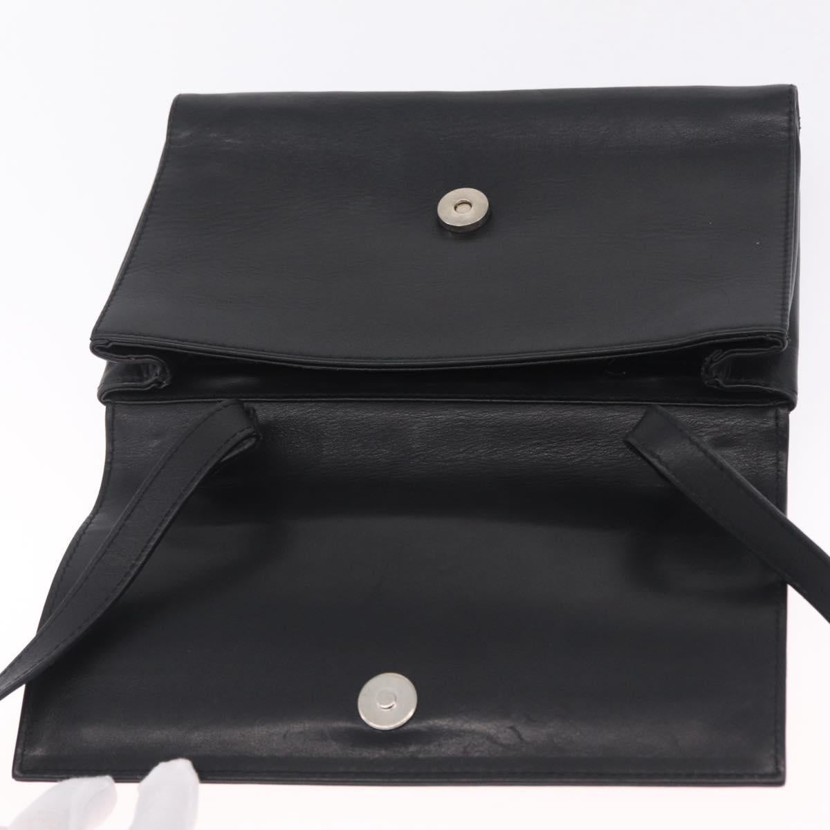 CELINE Shoulder Bag Leather Black Silver Auth ka6958