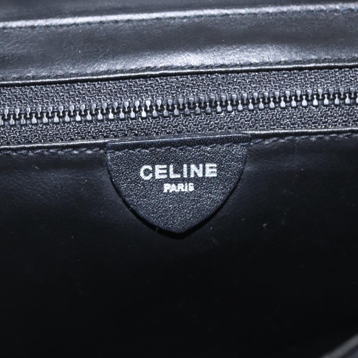 CELINE Shoulder Bag Leather Black Silver Auth ka6958