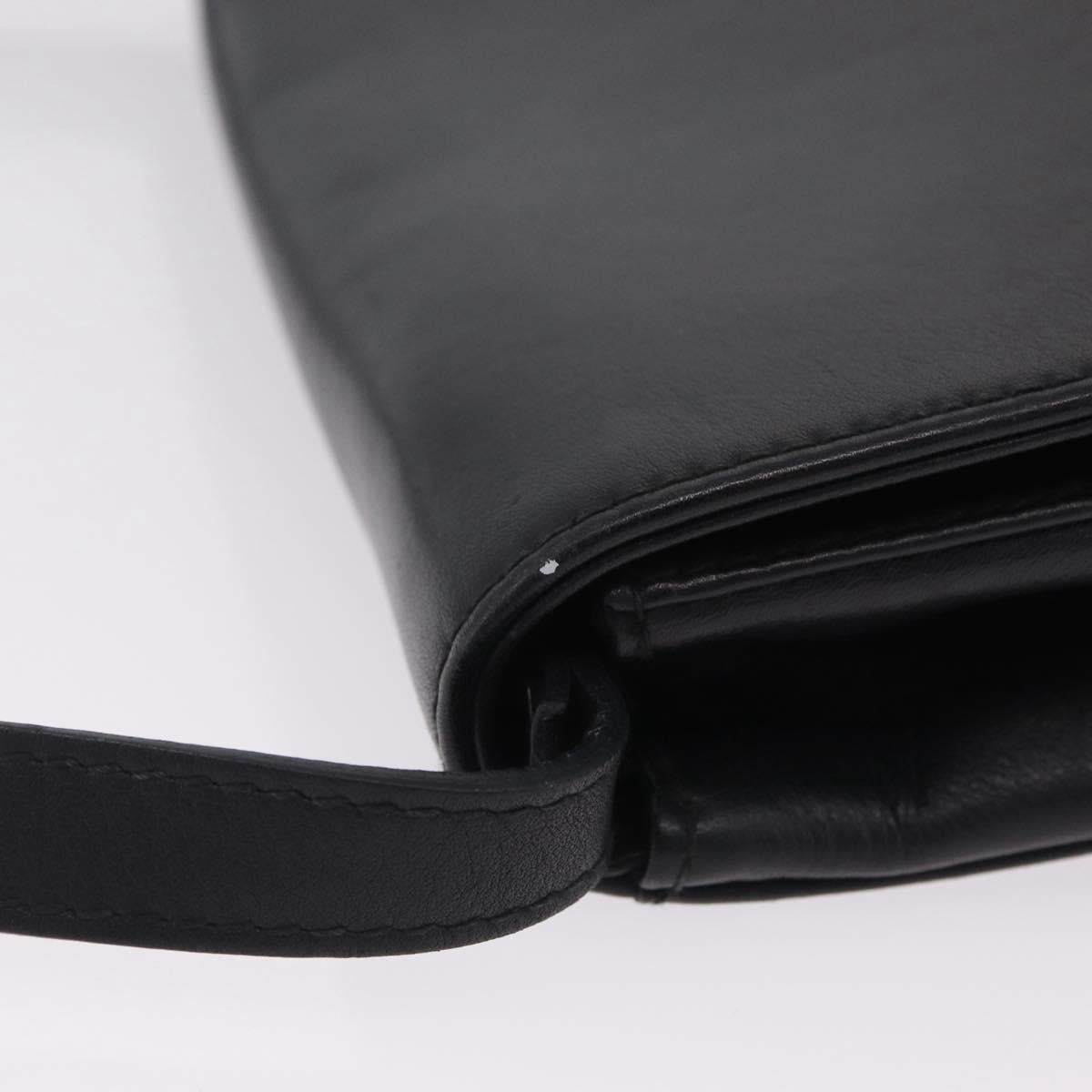 CELINE Shoulder Bag Leather Black Silver Auth ka6958