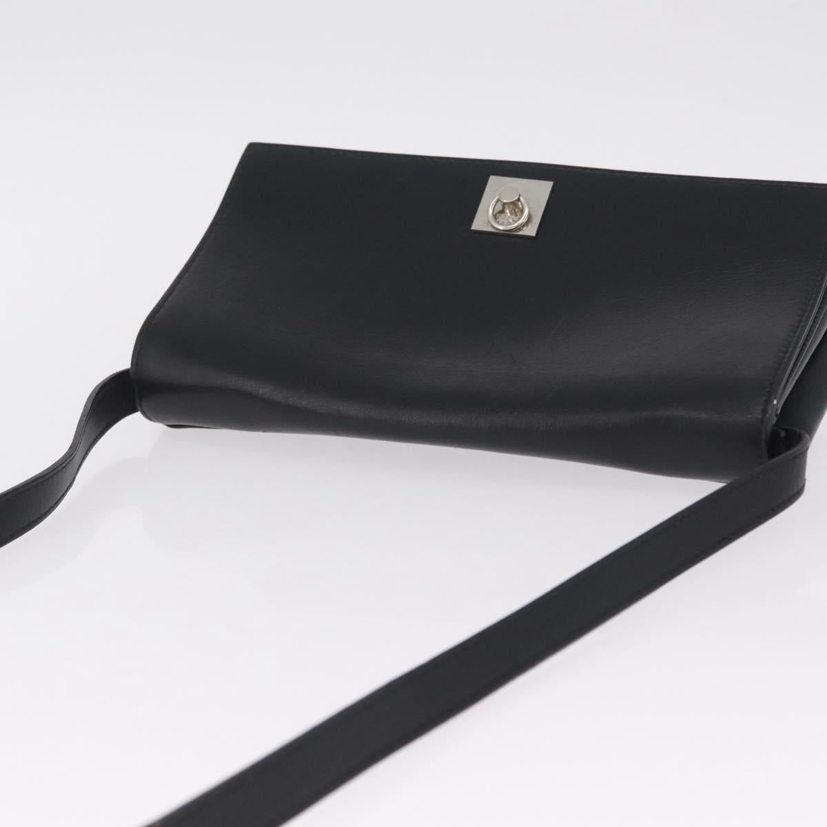 CELINE Shoulder Bag Leather Black Silver Auth ka6958