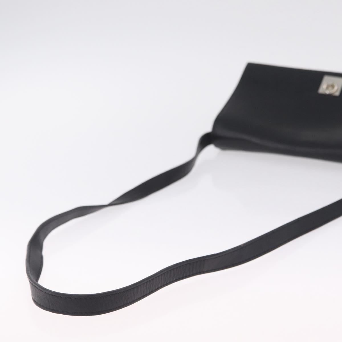 CELINE Shoulder Bag Leather Black Silver Auth ka6958